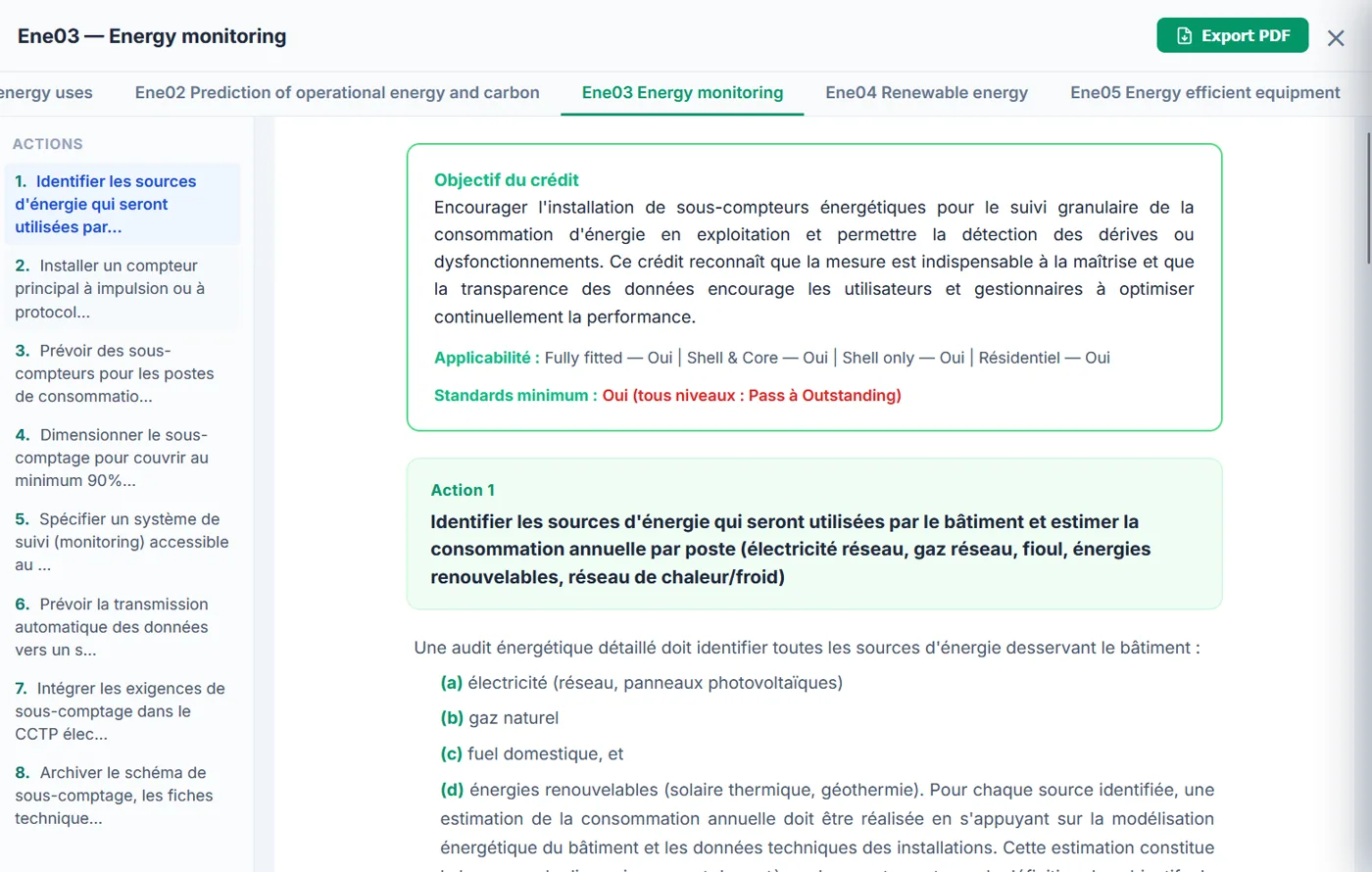 Détail d'un crédit BREEAM