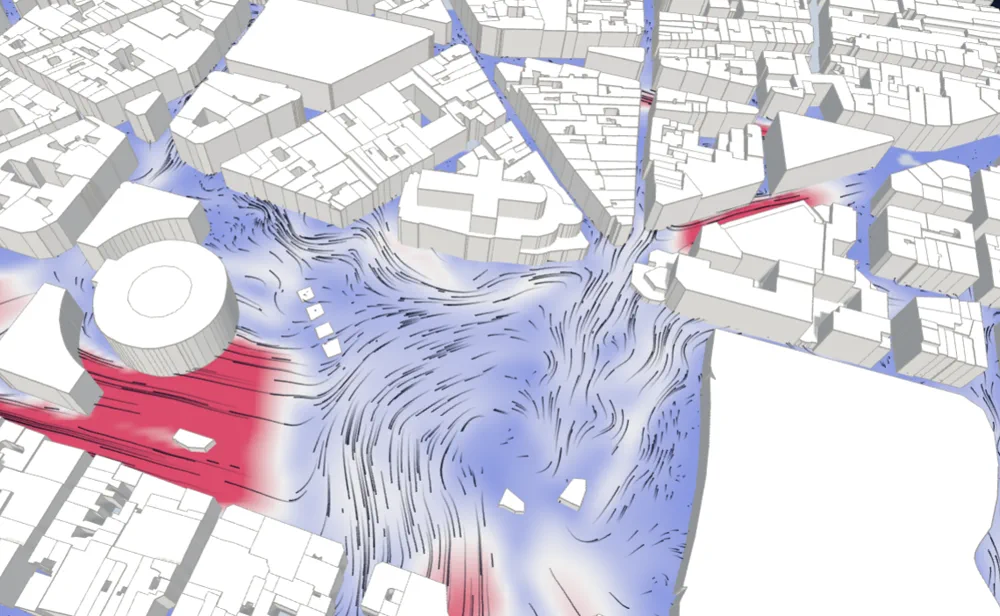 Simulation de l'&eacute;coulement du vent