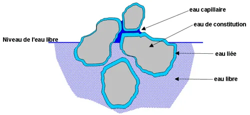 Sch&eacute;ma des quatre formes d'eau dans un sol argileux