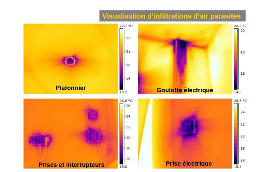 Thermographie d&rsquo;une maison mal isol&eacute;e (vue 2)
